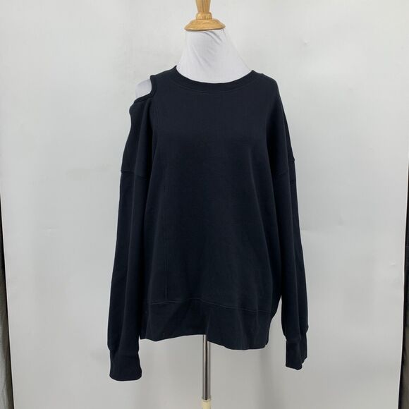 Fabletics Sweatshirt Womens M Medium Black Cozy Fleece Lined Cutout Sweater - Picture 2 of 14